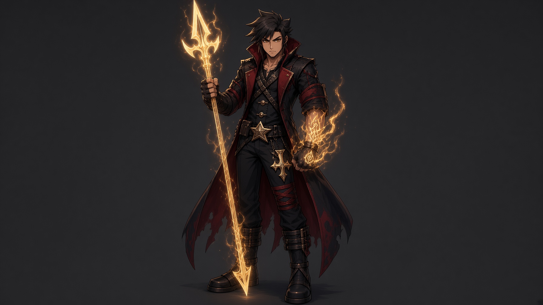 Leon Garo holding a glowing golden spear