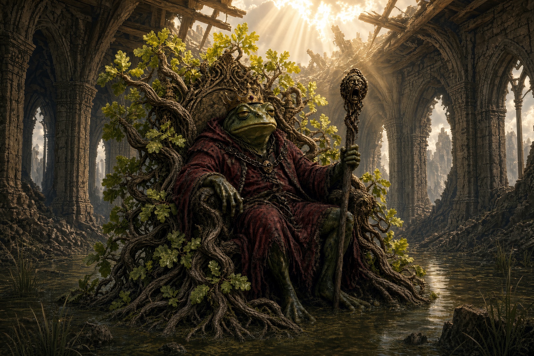 The Frog King upon his living throne